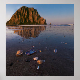 Morro Felsen gespiegelt im nassen Sand Poster
