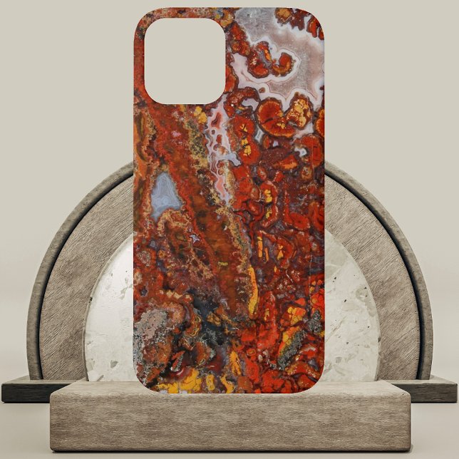 Morrocan Agate Slab Design Case-Mate iPhone Hülle (Moroccan Agate Slab Design Phone Case on Marble and Wood Podium)