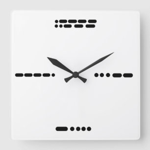 Morse Code Clock 3, 6, 9, 12 Quadratische Wanduhr