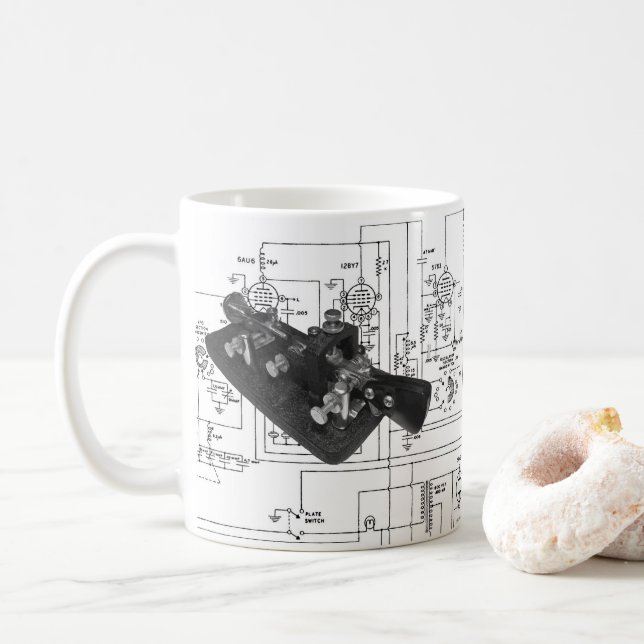Morse Code Radio Key Schemata Kaffeetasse (Mit Donut)