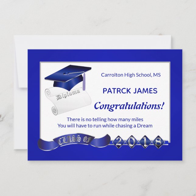 Morta &, diploma, Royal Blue Graduation Party Einladung (Vorderseite)