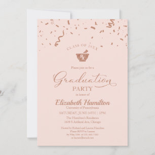 Mortar Pestle Pharmacy Grad Party Rose Gold Pink Einladung