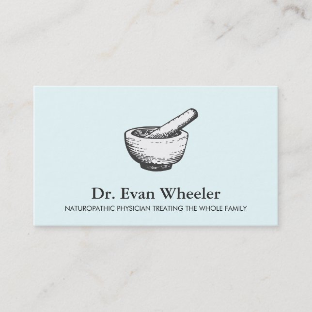 Mortar und Pestle Logo Naturopathie Doctor Blue Visitenkarte (Vorderseite)