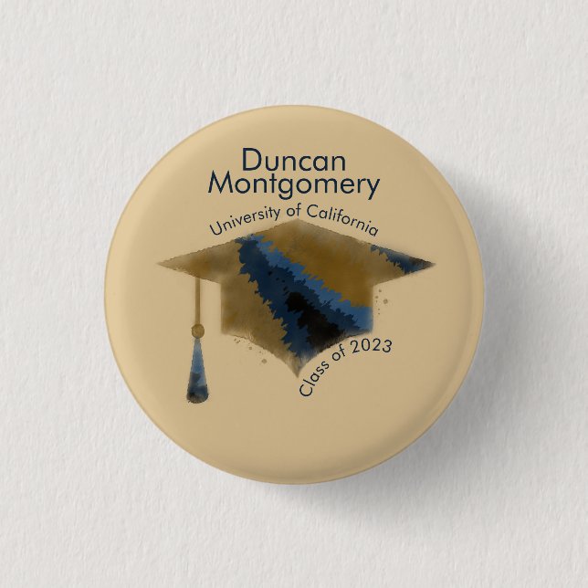 Mortarboard für die Graduierung von Navy Gold Button (Vorderseite)