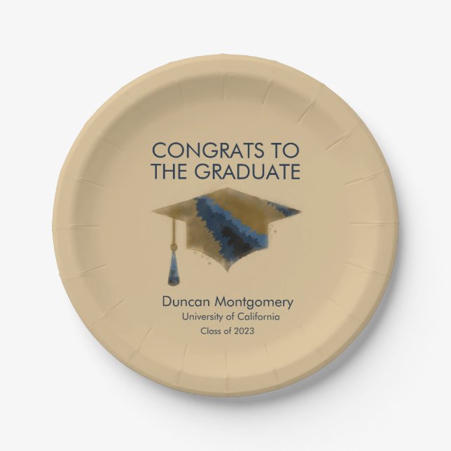 Mortarboard für die Graduierung von Navy Gold Pappteller (Vorderseite)