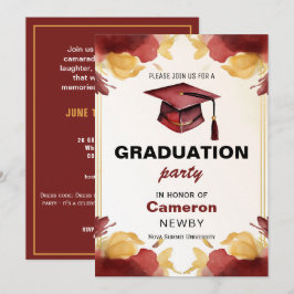 🎓 Mortarboard Watercolor Graduation Party Einladung