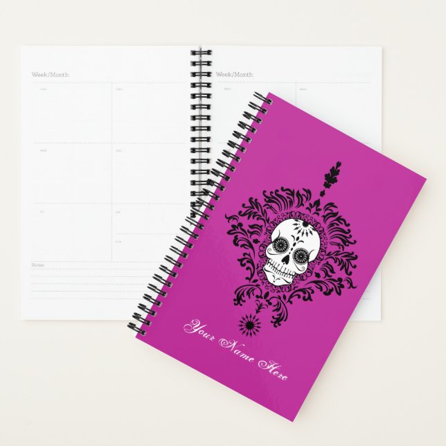 Morte Damask Chic Sugar Crâne noir sur violet (Devant avec enveloppe)