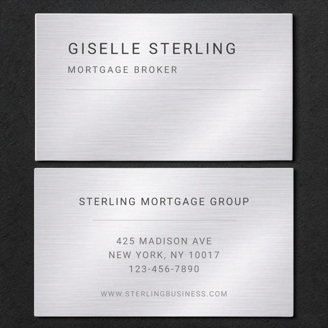 Mortgage Broker Silver Metallic Professional Visitenkarte (Von Creator hochgeladen)