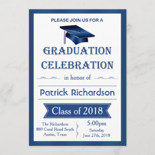 Mortier, bleu & blanc Graduation Party Invitation