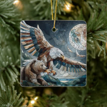 Mosaic Ai Art | Brauner Bär und Adler Vollmond