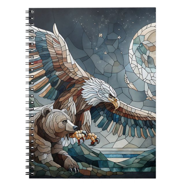 Mosaic Ai Art | Brauner Bär und Adler Vollmond Notizblock (Vorderseite)