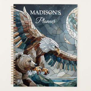 Mosaic Ai Art Brauner Bär und Adler Vollmond Planer
