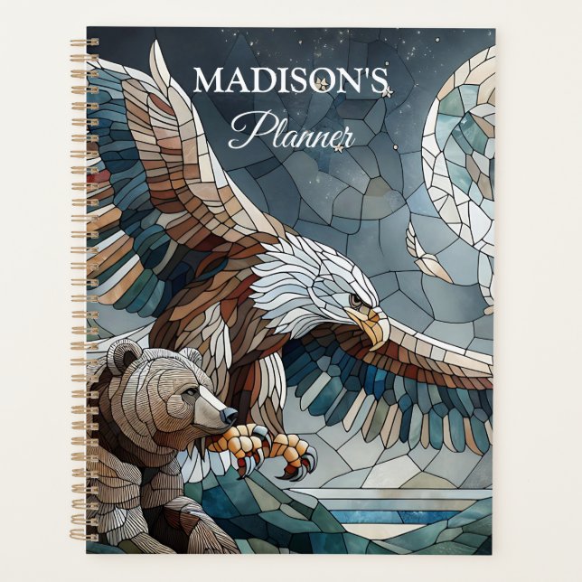 Mosaic Ai Art | Brauner Bär und Adler Vollmond Planer (Vorderseite)