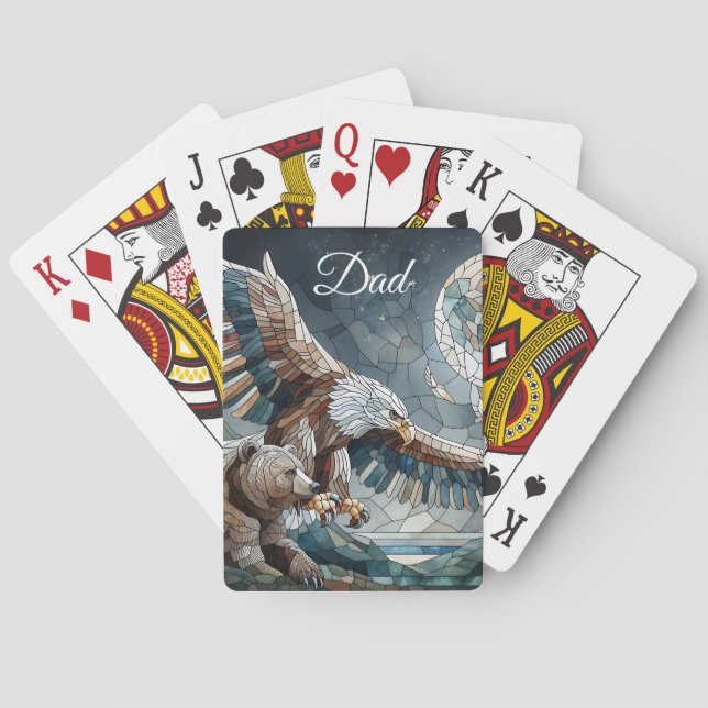 Mosaic Ai Art | Brauner Bär und Adler Vollmond Spielkarten (Rückseite)