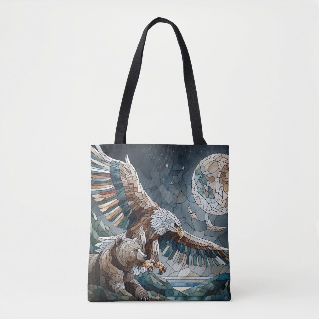 Mosaic Ai Art | Brauner Bär und Adler Vollmond Tasche (Vorderseite)