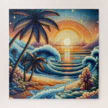 Mosaic Ai Art | Sonnenuntergang im Ozean und Palme