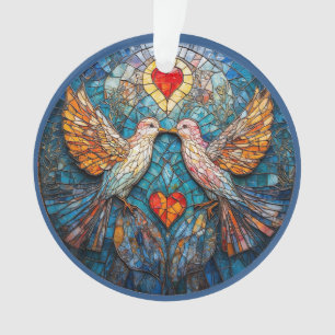 Mosaic Artistique d'Oiseaux et de Cœurs Affichant 