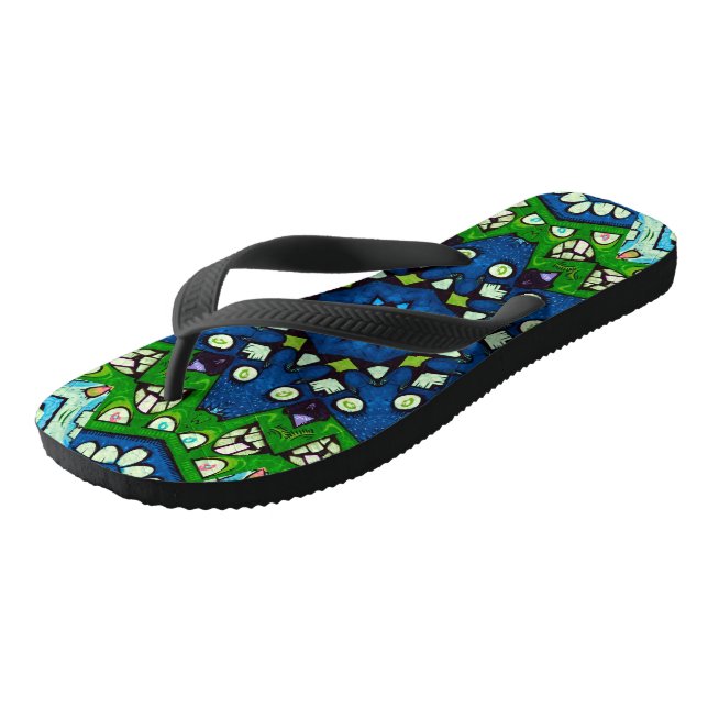 Mosaic Blue Green Hippie Boho Mandala Flip Flops (Schrägansicht)