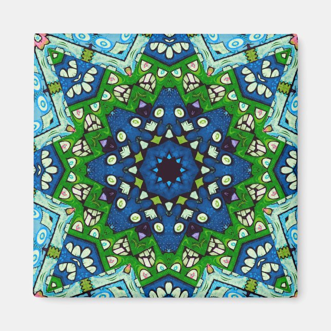Mosaic Blue Green Hippie Boho Mandala Magnet (Vorne)
