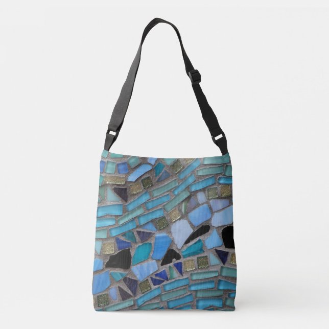 Mosaic Fun Blue Design Tragetaschen Mit Langen Trägern (Rückseite)