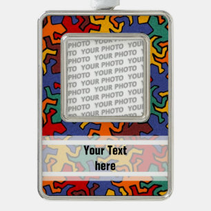 Mosaic Geckos Muster - Erdfarbe Rahmen-Ornament Silber