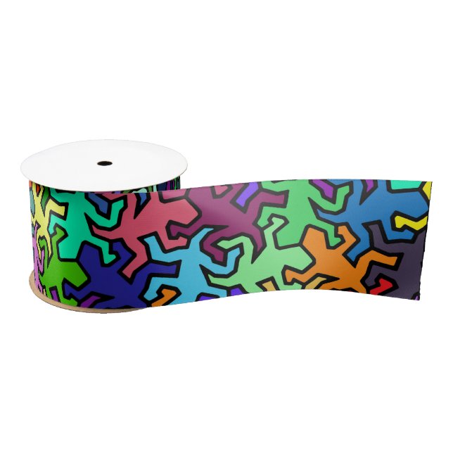 Mosaic Geckos Muster - farbig Satinband (Spule)
