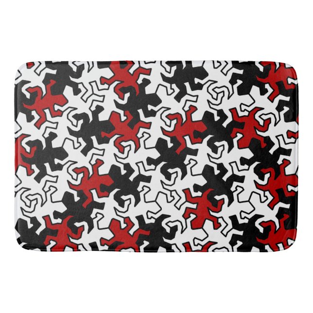 Mosaic Geckos Muster - rot Schwarz-weiß Badematte (Vorderseite)
