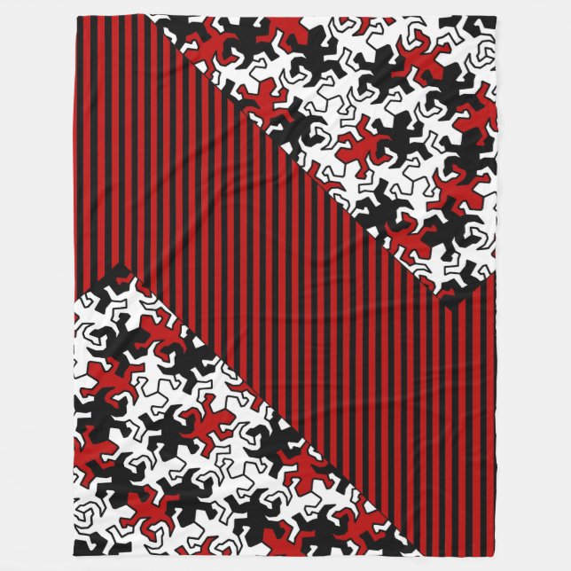 Mosaic Geckos Muster - rot Schwarz-weiß Fleecedecke (Vorderseite)