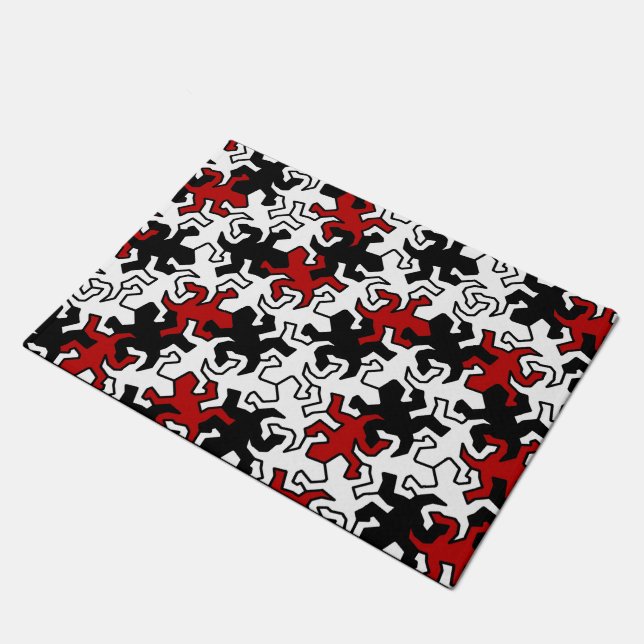 Mosaic Geckos Muster - rot Schwarz-weiß Fußmatte (Schrägansicht)