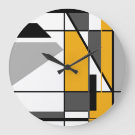 Mosaic Gold White Gray Black Geometric Abstrakt Große Wanduhr