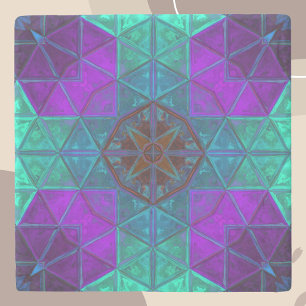 Mosaic Kaleidoscope Square Blau und Lila Steinuntersetzer