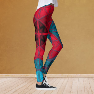 Mosaic Kaleidoscope Square Rot und Blau Leggings