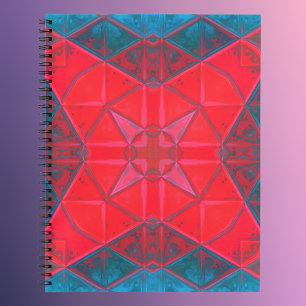 Mosaic Kaleidoscope Square Rot und Blau Notizbuch