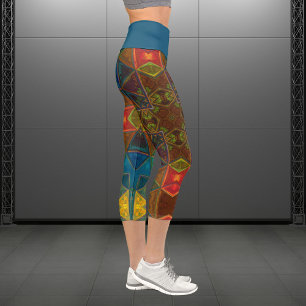 Mosaic Kaleidoskop Platz Blau Rot und Grün Legg Capri Leggings