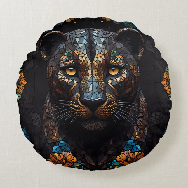 Mosaic Leopard Majesty Rundes Kissen (Vorderseite)