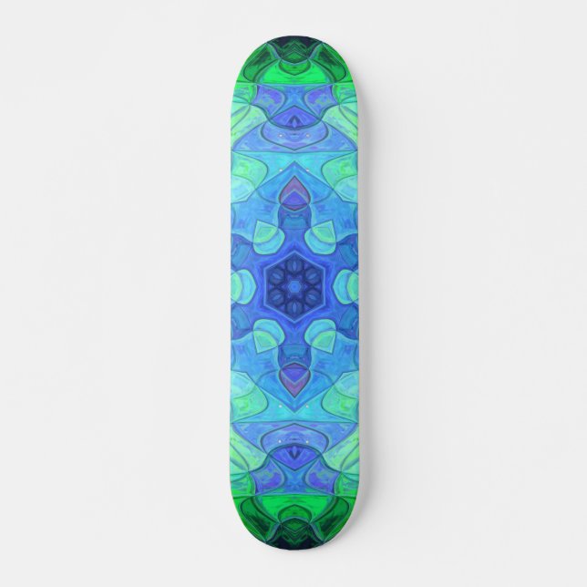 Mosaic Mandala Blume Blau und Grün Skateboard (Vorne)