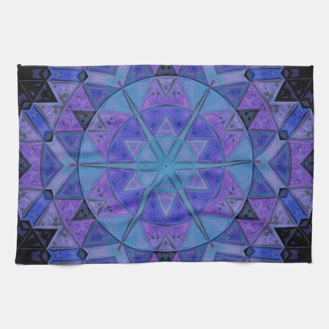 Mosaic Mandala Blume Blau und Lila Geschirrtuch (Horizontal)