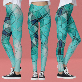 Mosaic Mandala Blume Blau und Weiß Leggings