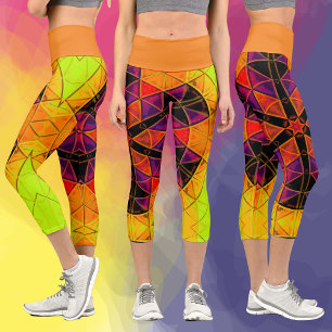 Mosaic Mandala Blume Rot Lila und Orange Capri Leggings