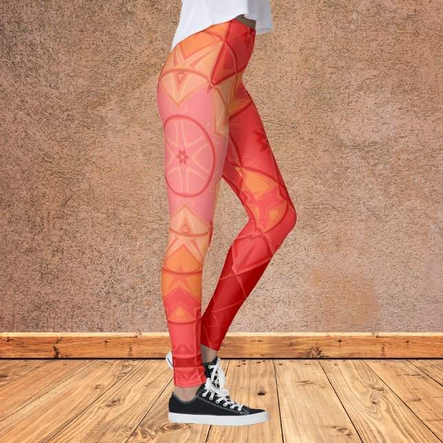 Mosaic Mandala Blume Rot und Orange Leggings (Von Creator hochgeladen)