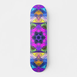 Mosaic Mandala Flower Pink Blue and Yellow Skateboard