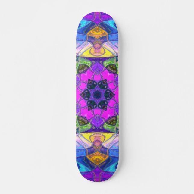 Mosaic Mandala Flower Pink Blue and Yellow Skateboard (Vorne)