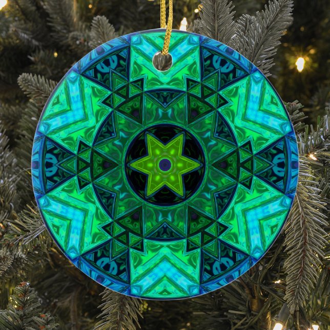 Mosaic Mandala Green und Blue Keramik Ornament (Von Creator hochgeladen)