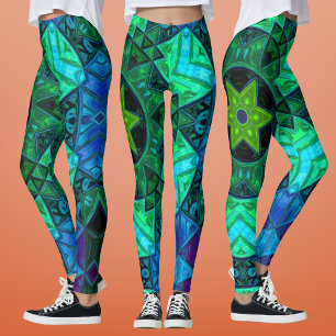 Mosaic Mandala Green und Blue Leggings