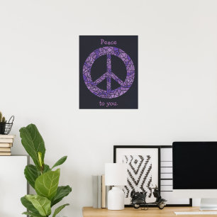Mosaic Ombre Peace Sign Lavender Lila Poster