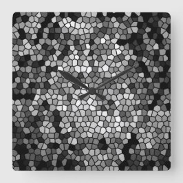 Mosaic Stones Glass Black Grey White Quadratische Wanduhr