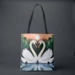 Mosaic Swan Couple Forming Heart Shape Tasche<br><div class="desc">A mosaic-style two swans forming a heart with their necks at sunset,  mirrored in calm lake water. Romantic,  peaceful nature scene evoking love,  unity,  elegance,  and symmetry.</div>