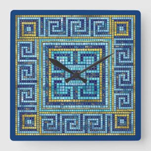 Mosaic Tile Greek Meander Key Quadratische Wanduhr
