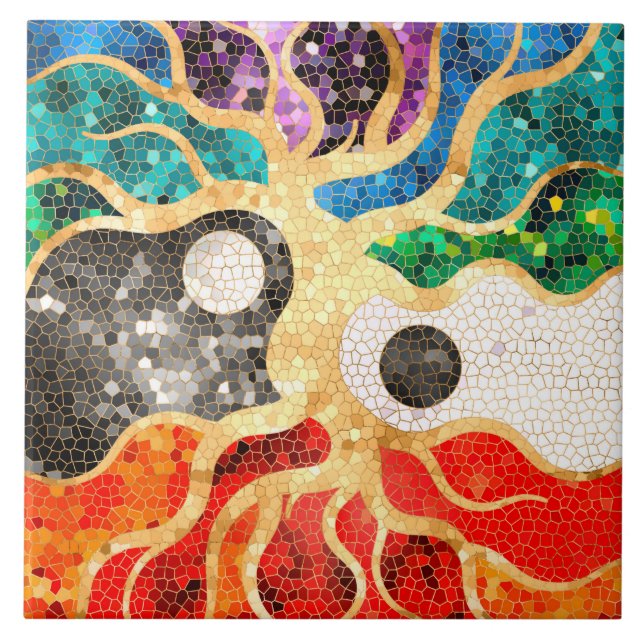 Mosaic Tree of life - Yin Yang Fliese (Vorderseite)
