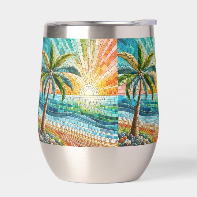 Mosaic Tropical Beach Coucher de soleil Palm Tree (Gauche)